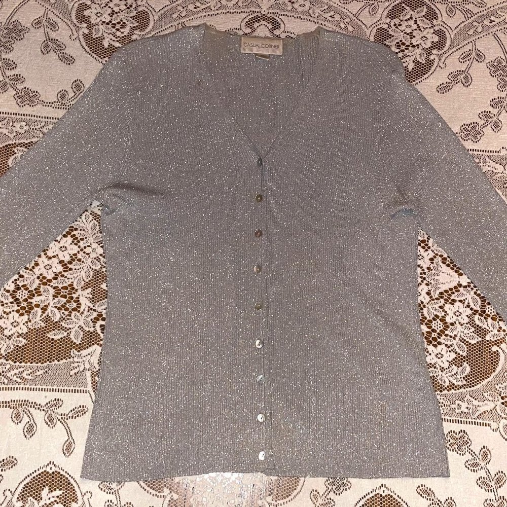Silver Shiny Cardigan Casual Corner